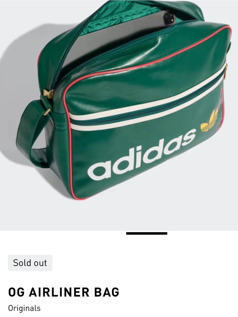 adidas OG large Airliner Shoulder Bag Lining with Trefoil Tag - Picture 10 of 12